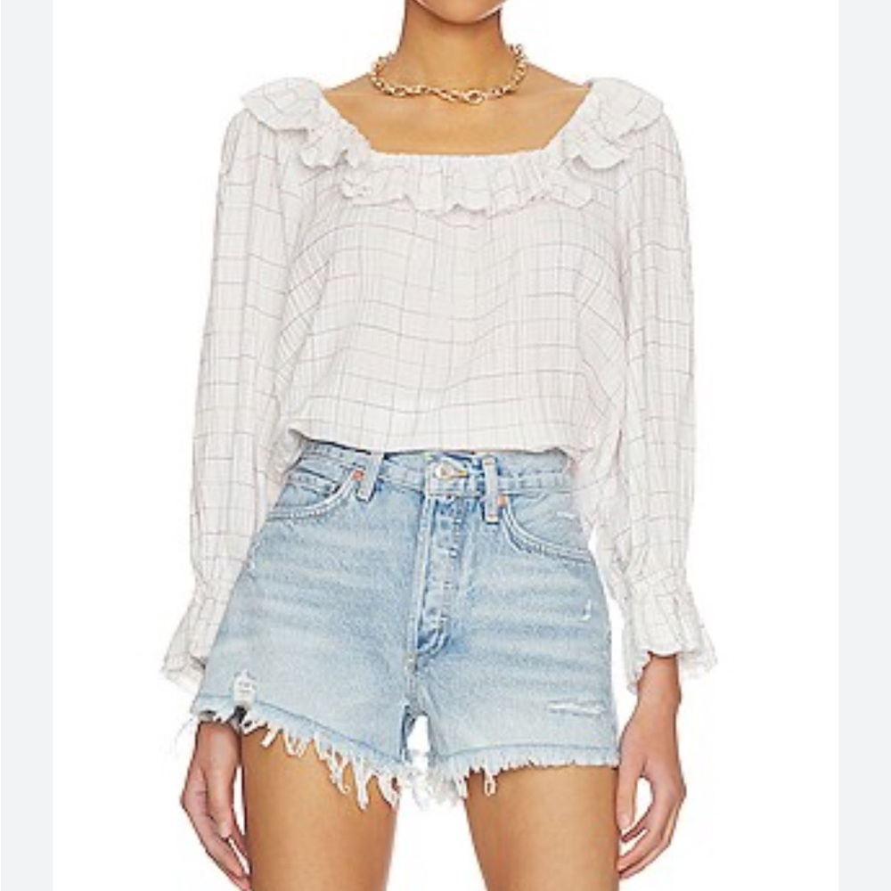 Cleobella Ivory Checkered Ruffle Blouse